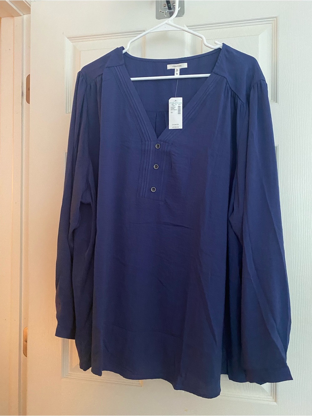 NWT- Maurices Deep Navy V-Neck Button Tunic Blouse- 3X
